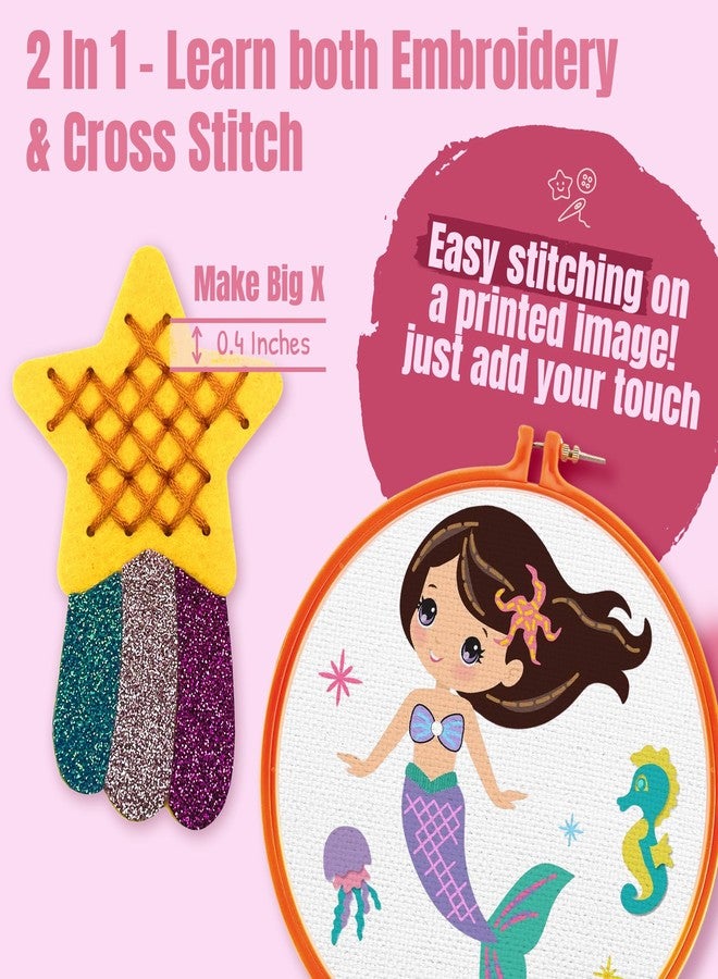 CRAFTILOO 2 in1 Cross Stitch & Embroidery Kit for Kids Ages 6+ Make 8 Projects Backpack Charms, Keyring, Doll, Wall Art, Unicorn Pillow & Card Holder Beginner Needlepoint & Creative Gift Set - Image 4